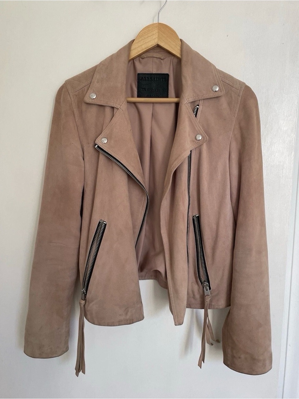 AllSaints Suede Moto Jacket in Blush